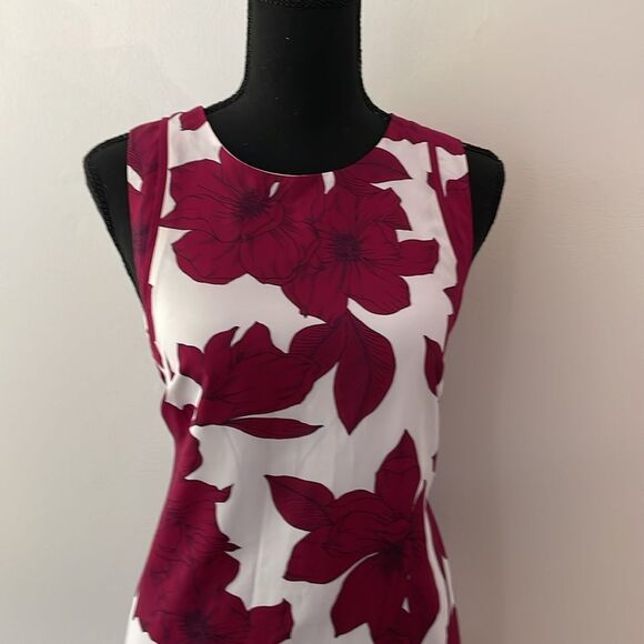 Banana Republic Womens Vibrant Flower Print Maroon White Sleeveless Dress Sz 4 - Picture 2 of 9
